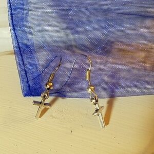 Cross Silver Tone Earrings